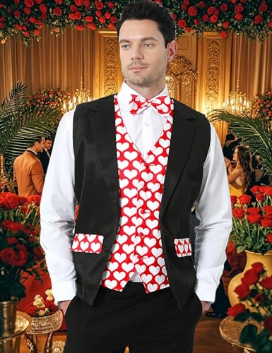 Roseelf Men's Festival Fake 2-Piece Suit Vest with Bowtie4