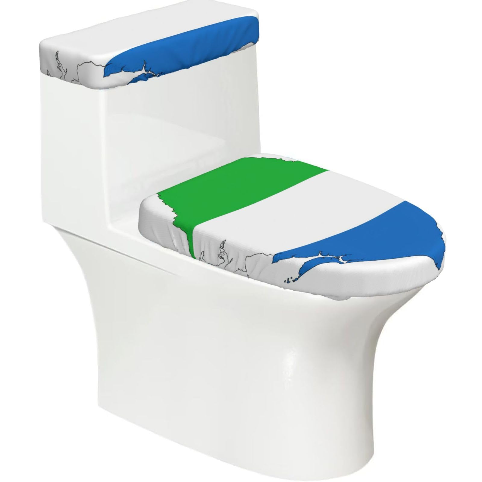 Sierra Leone Flag Map Print Toilet Lid Cover And Tank Lid Cover For Bathroom With Elastic Bottom, Bathroom Decoration