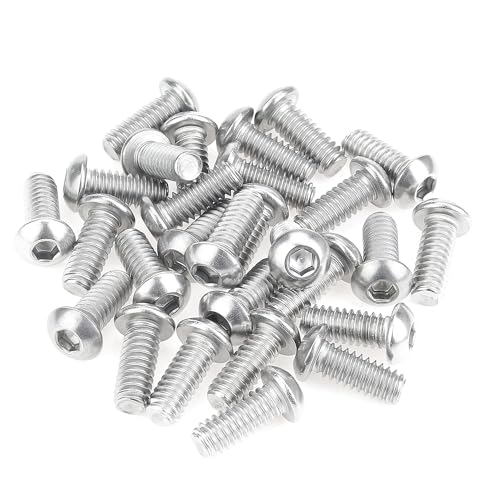 Image of 25 Pieces 1 /4-20 x 5 /8 inch Button Head Socket Cap Screws Bolts, HELIFOUNER 304 Stainless Steel (18-8) Screws, Bright Finish, Fully Threaded