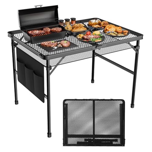 WildFinder 3x2 FT Folding Grill Table, Portable Camping Table for Outside, Adjustable Height Folding Table with Desktop & Mesh Bag, Lightweight Outdoor Table for Camping, Picnic, BBQ