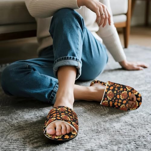 Forchrinse Thanksgiving House Slippers for Women Fall Open Toe Indoor Slippers Comfortable Reusable Spa Guest Hotel Shoes3