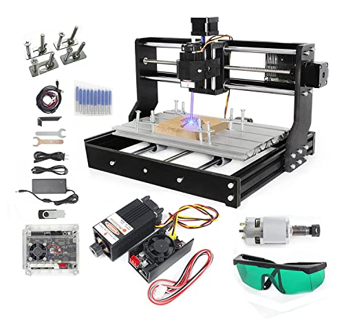 RATTMMOTOR 2 en 1 CNC 3018 Pro CNC fresadora + máquina de grabado con módulo láser de 7 W 7000 mW, 3 ejes GRBL Control ER11 motor de husillo 10000 rpm para PVC PCB DIY Cover