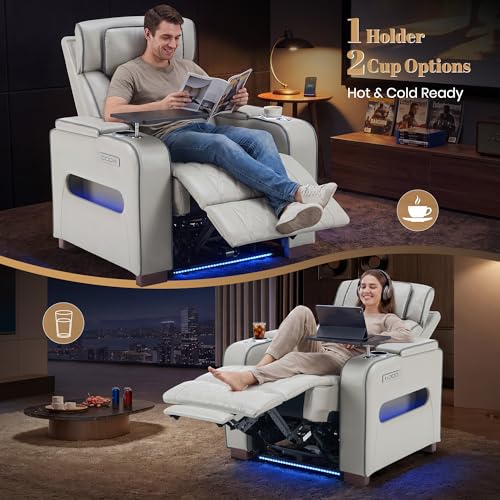 Image of Luxury Home Theater Seating, Dual Motor Power Recliner Chair with Adjustable Headrests, Reclining Movie Theater Seats with Extended Footrest, Tray Table for Living Room (Grey)