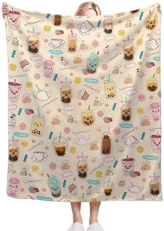 Boba Blanket Dessert Blanket for Kawaii Bubble Tea Lover Dessert Food Gifts for Kids Girl Women Super Soft Flannel Throw Blanket for Sofa Bed Camping Plush Warm Cozy Home Decor,40x50 for Kids/Baby