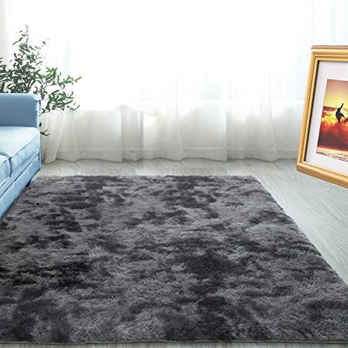 ABWXN Hochflor Teppich Flauschig 90x150 cm Flauschiger Teppich für Wohnzimmer, Modern Langflor...