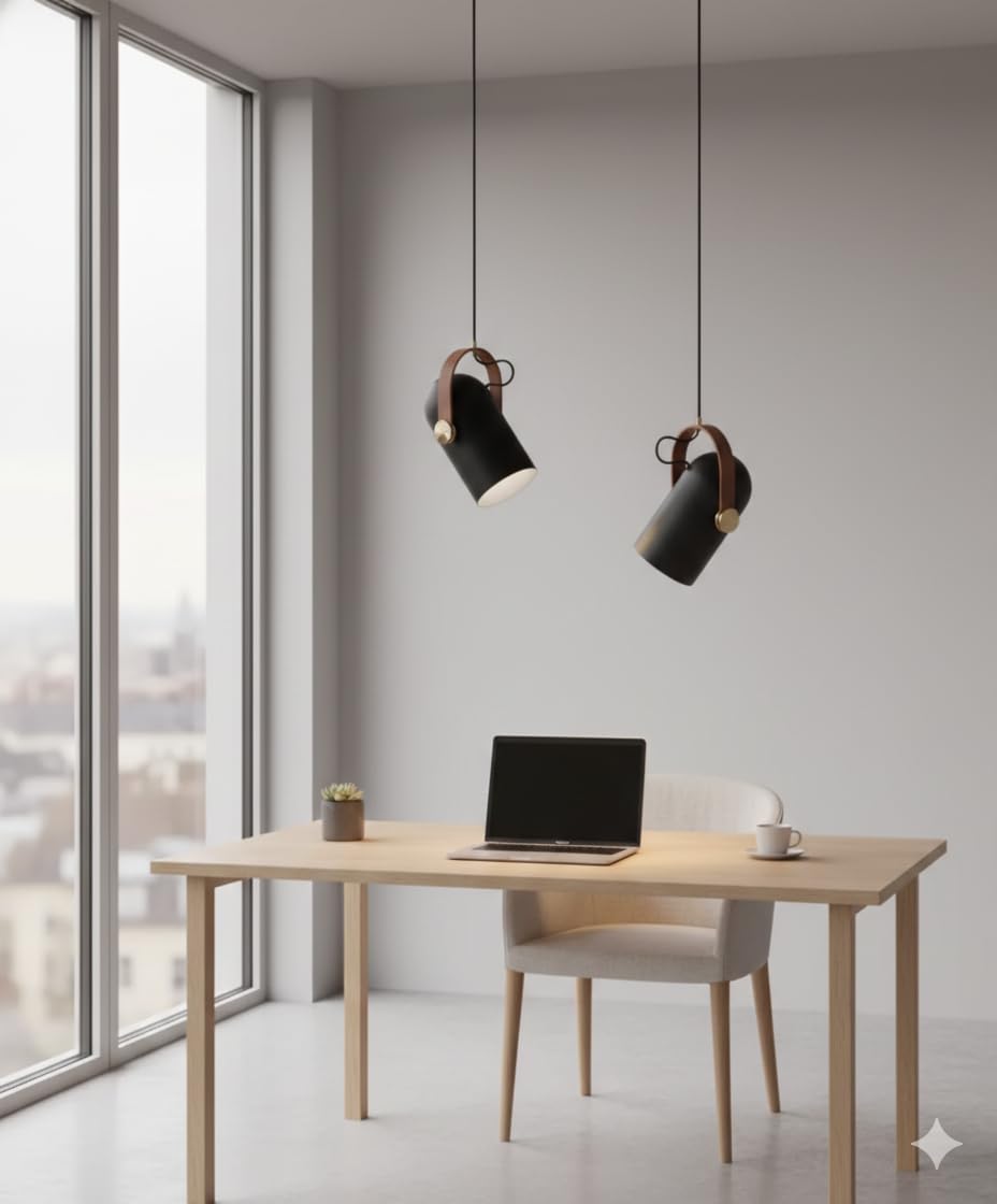 Modern Black & Wood Pendant Light | Designer Hanging Ceiling Lamp for Living Room, Dining Area & Café | Minimalist Focus Lighting-image-3