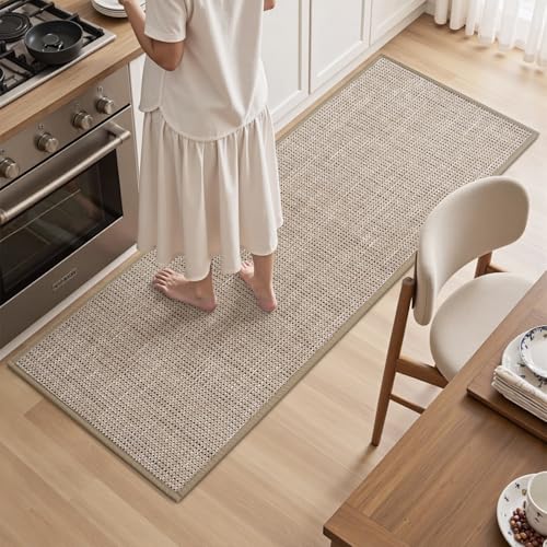 PADOOR Kitchen-Rugs Non Slip Washable, Kitchen-Mats for Floor Super Absorbent Kitchen Floor Mat, Rubber Backing Kitchen Runner Rug, Comfort Standing Mats in Front of Sink 20"x47" Beige Beige