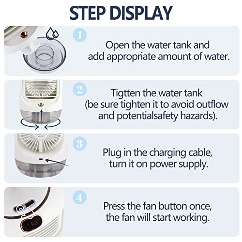 Image of 3 IN 1 Portable Air Conditioner - Sprayable Misting Humidification Cooling Fan,3600mAh USB Rechargeable, 3 Speeds and 90 Degree Pivoting Head with Night Light - Quiet Tabletop Fan for Home, Bedroom