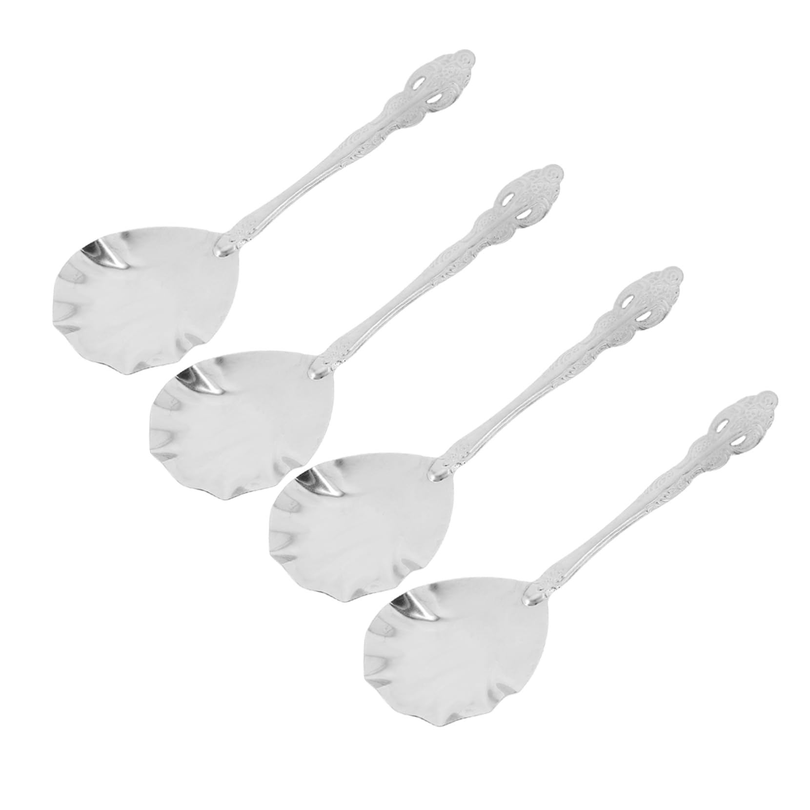 Cabilock 4pcs Seashell Shape Stainless Steel Serving Spoon Metal Stirring Utensils for Buffet Ice Cream Dessert and Sugar Kitchen Tableware Silver
