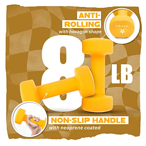 Image of Yes4All Neoprene Coated Dumbbell Hand Weight Sets of 2 - Multiple Weight Options with 15 Colors, Anti-roll, Anti-Slip, Hexagon Shape