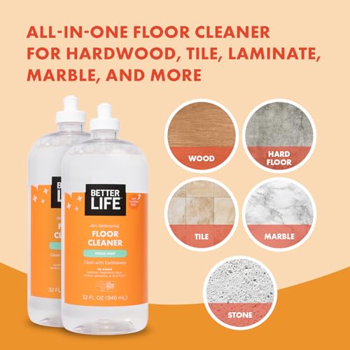 Image of Better Life Floor Cleaner - Liquid Multipurpose Cleaner for Wood, Tile, Laminate, Vinyl, Bamboo - Hardwood Floor Cleaner for Mopping - Citrus Mint 32oz