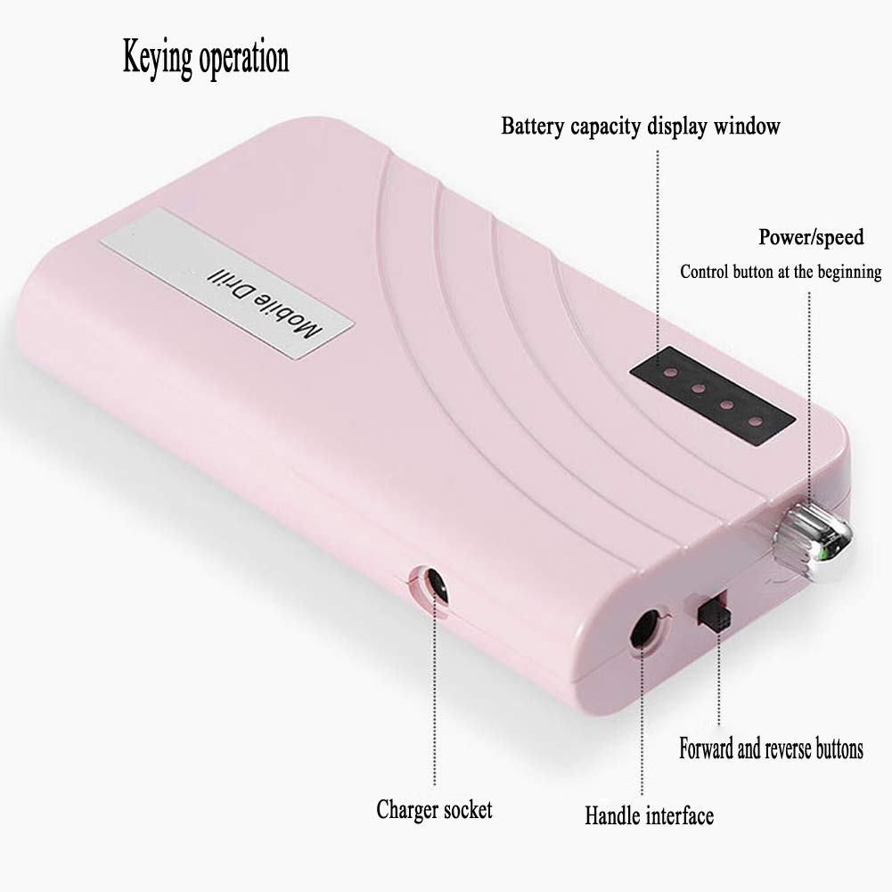 Torno para Uñas Rectificadora Manicura Portátil Wireless Recargable 30000RPM Eléctrico Uñas Pulidora Herramienta Bajo de Ruido y Vibración Equipo con Esmalte de uñas Puntas Dorado
