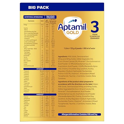 Image of Aptamil Gold Infant Formula Milk Powder for Babies - Stage 3 (6-12 Months) - with Prebiotics and DHA - 1.2 kgs - Large Pack