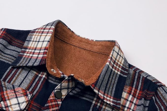 Cromoncent Boys and Mens Casual Flannel Shirts Long Sleeve Western Plaid Shirt with Double Chest Pockets3