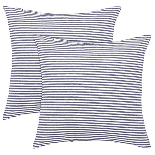 sourcing map Blue and White Woven Striped Lumbar Throw Pillow Cov...