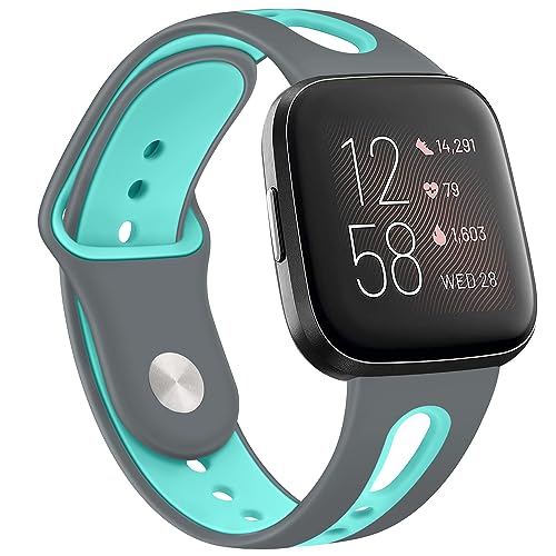 Image of Tobfit Soft Strap Compatible for Fitbit Versa 2 (Watch Not Included), Flexible Premium Silicone Adjustable Watch Band, Sport Replacement Watchstrap for Women Men (L, Grey and Mint)