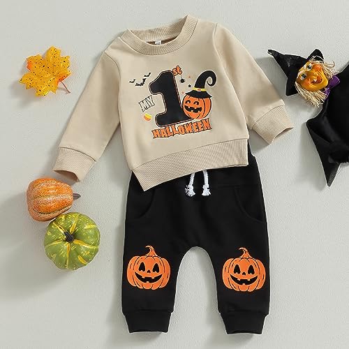 My First Halloween Baby Boy Outfit Infant Pumpkin Bat Print Long Sleeve Sweatshirt Jogger Pants 2Pcs Fall Clothes Set3