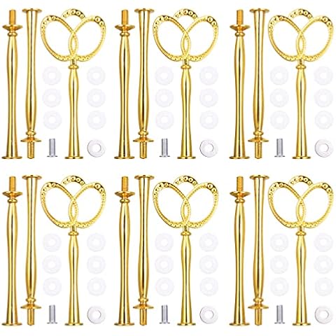 6 Pack 3-Tier 13.6'' Cupcake Stand Hardware Fittings, Metal Mold Crown Holder DIY Making for Fruit Plate Cake Stand Snack Tray Replacement Parts for Tea Party Wedding Decor (Gold) Cover
