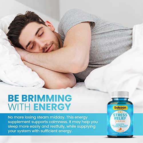 6-in-1 Stress Relief Gummies 60ct - Aids Relaxation with Ashwagandha, GABA, L-theanine, Lemon Balm, Chamomile, Black Cumin Seed Nigella Sativa. Improved Deep Sleep, Joint Support - 60 gummies - Image 7