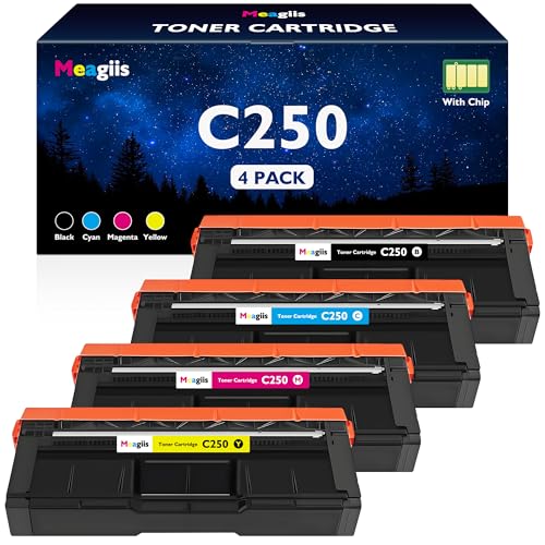 Meagiis SP C250 Toner Cartridge 407539 407540 407541 407542 Replacement for Ricoh SP C250A Toner for SP C250DN C250SF C261SFNw C261DNw C260DNw C260SFNw Printer Cartridge, 2,300 Pages, 4-Pack