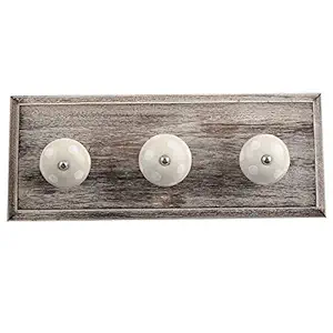 IndianShelf Handmade Dot Key Hooks Hangers Handle Wall Hanging Coat Holders Mount Hat Mug Kitchen Utensils Bathroom (Wooden_Cream_4 Inches)-2 Piece