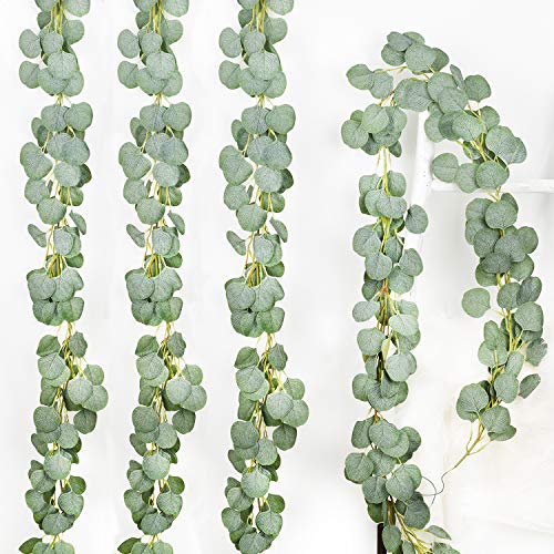 DearHouse 4Pack Artificial Eucalyptus Garland Faux Silk Eucalyptus Leaves Vines Handmade Garland Greenery Wedding Backdrop Arch Wall Decor …
