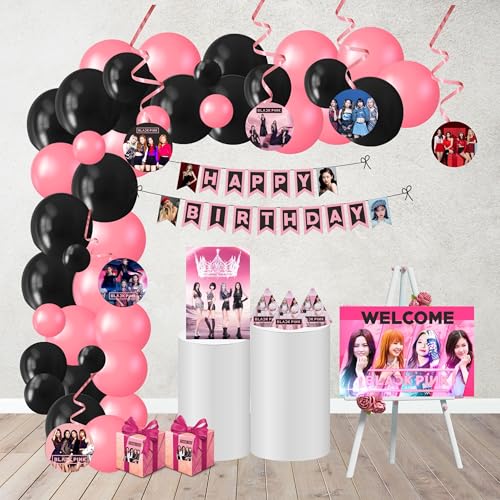 Image of PRETTY UR PARTY BlackPink Party Decorations Kit-80 pcs Include Bunting, Poster, Balloons, Thank You, Centerpiece, Danglers Caps, Party Supplies, K-Pop Birthday Decor, DIY Bday Decoration for Kids