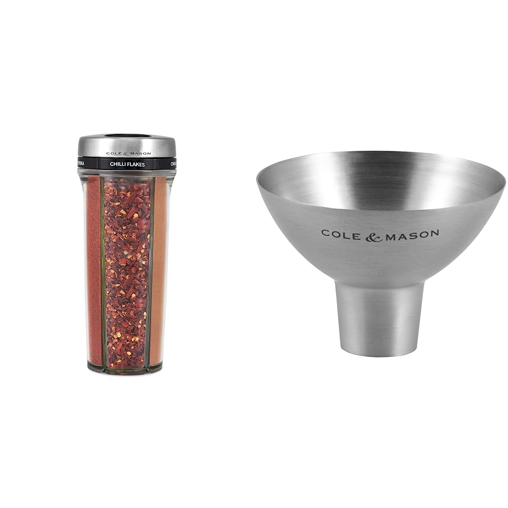 Cole & Mason H122115 Saunderton Herb & Spice Storage Shaker | Spices Included/Cole & Mason H611928CS Dover Stainless Steel Funnel | Bundle