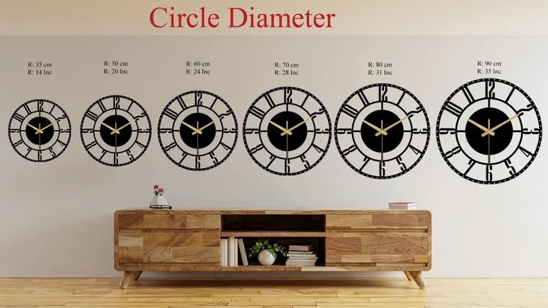 Image of Designer Metal Wall Clock for Living Room | Antique Stylish Fancy Decorative Big Size Wall Watch for Bedroom, Office, Kitchen, Dining, Hall and Decor (Black(ST-12), 50CM)