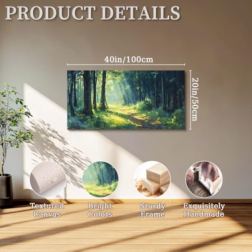 SERIMINO Green Forest Large Wall Art, Dreamy Natural Landscape Art Paintings, Summer Vibrant Scenery Rustic Wall Decor Living Room Bedroom Canvas Prints, Modern Farmhouse Bathroom Decoration 20"X40"