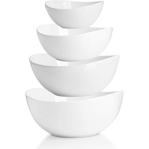 Sweese Porcelain Serving Bowls for Entertaining, 10-18-28-42 Ounce, Microwave & Dishwasher Safe, Large Serving Dishes, Prep Salad Bowls for Thanksgiving Christmas, White