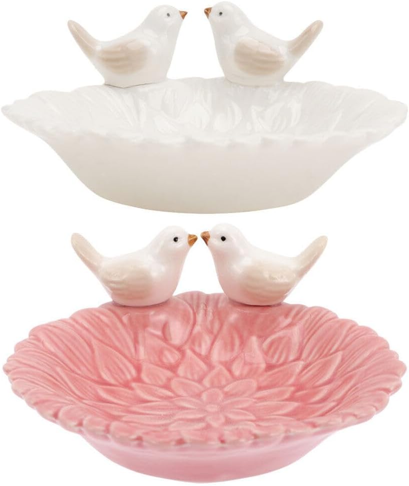 UPKOCH 2pcs Ceramic Jewelry Tray Cartoon Bird Design Decorative Dish and Lipstick Plate Elegant Dresser Organizer for Jewelry Storage and Home