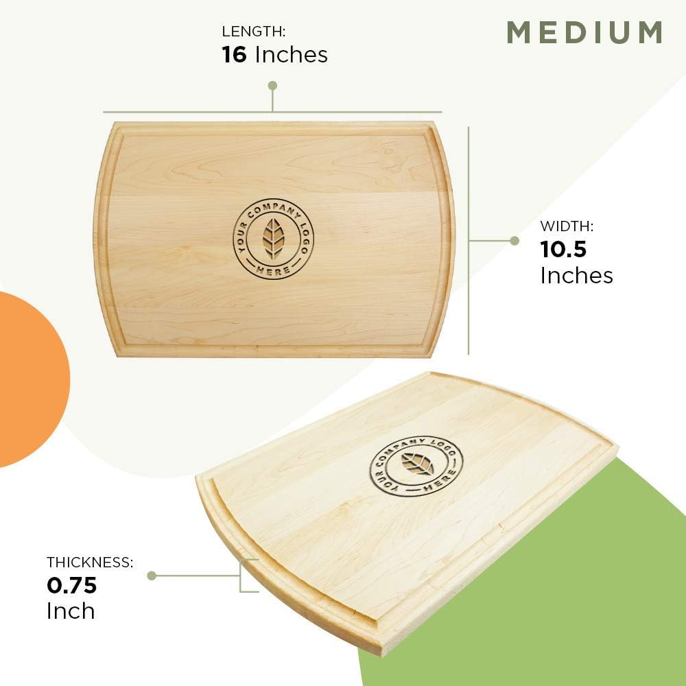 Center Logo-Wooden Cutting Board for Kitchen Juice Groove Natural Custom Engraved in USA, Chef Gift Business Gift Restaurant Opening Gift Coworker Gift Appreciation Gift New Home (Maple 10.5x16 Inch)