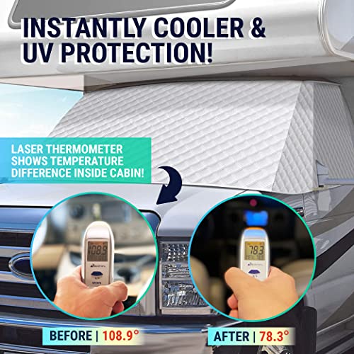 LATCH.IT RV Windshield Cover Class C | RV Front Windshield Cover Class C Compatible with Ford 1997-2024 | NOT for Transit Vans | Class C Motorhome Windshield Cover with Mirror Cutouts & Corner Bands - Thumbnail 2