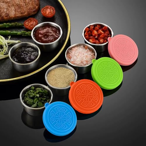 4 pcs Stainless Steel Snack Containers Salad Dressing Container with Silicone Lids Easy Open LeakProof Reusable(MIX1)