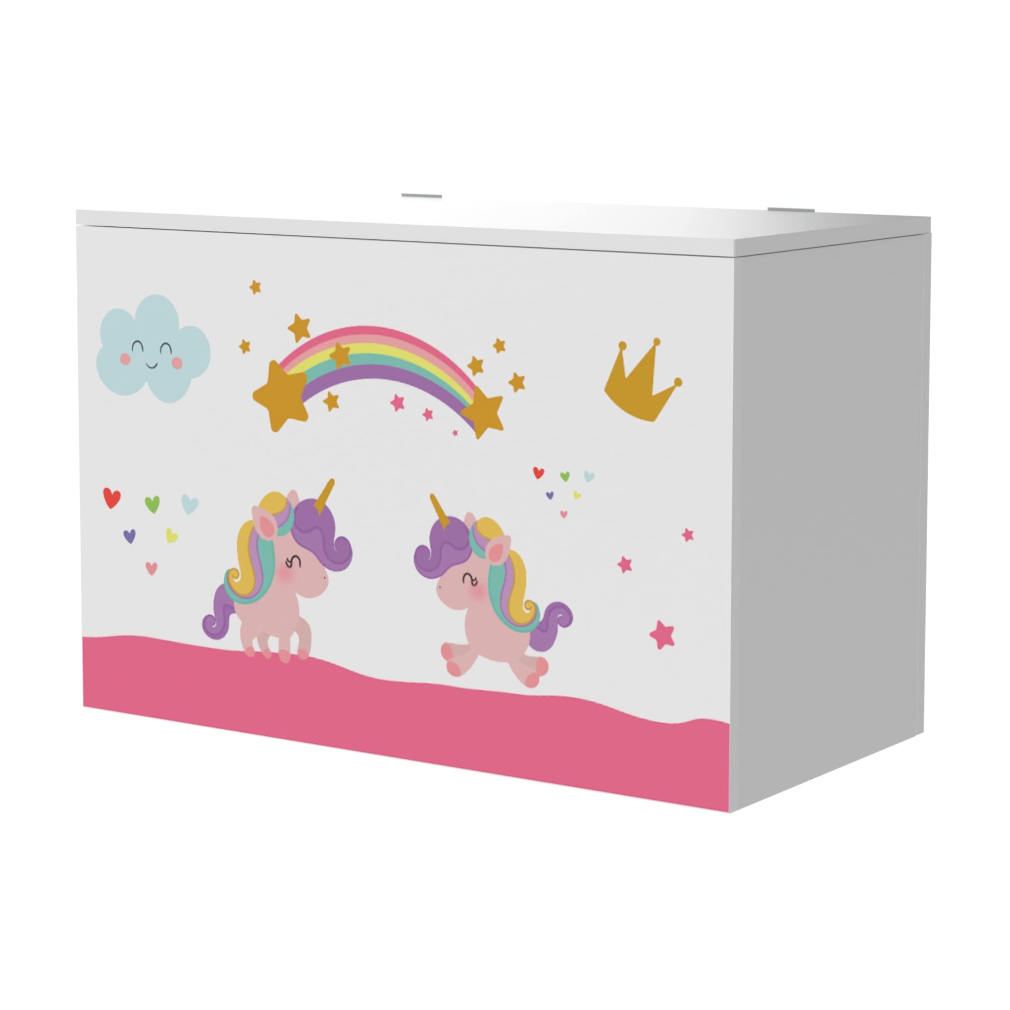 [en.casa] Juguetero para niños Baúl con Motivo Unicornio Banco Caja de Almacenamiento con Tapa máx. 70 kg Aglomerado 40 x 60 x 30 cm Multicolor
