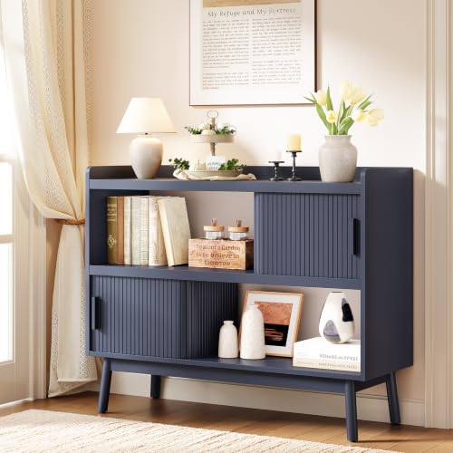 ONBRILL 44" Sideboard Buffet Cabinet with Outlet & Sliding Door, Blue