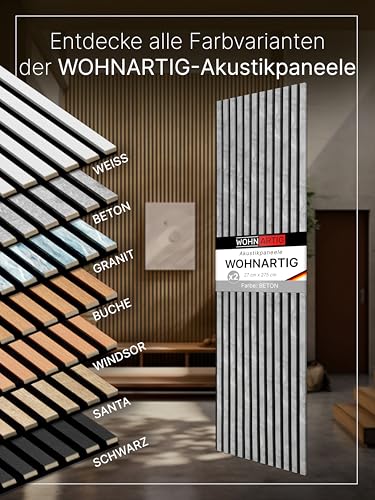 wohnartig® Panele akustyczne 1,485m² - 275cm x 54cm* zestaw - (zestaw = 2 sztuki 275cm x 27cm) | Kolor: Beton 885 | Okładzina ścienna | Panel akustyczny | Panele ścienne na filcu | Filc akustyczny |