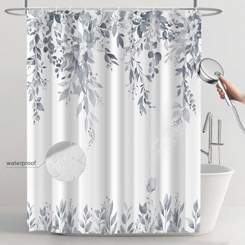 CTOTSYC Eucalyptus Shower Curtains for Bathroom, Light Grey Watercolor Leaves with Floral Shower Curtain Sets with Hooks, Waterproof Fabric Botanical Bathroom Decor, 72x84 Inches by CTOTSYC - Used condition - Image 4