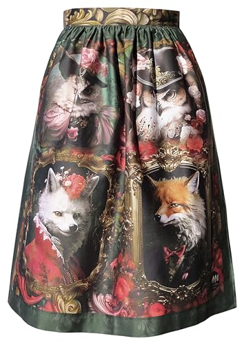 Alexandra Maxa - exkusive Designer Dirndlschürze - Fuchs und Eule - Trachtenaccessoire aus Baumwoll-Satin (Midi: ca. 68cm (ab Bund), Fuchs und Eule, Gr. 36-40 (Bund: ca. 36cm Breite))