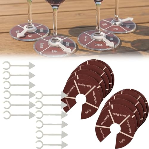 Wine Not Spin-Fun Drinking Games for Adults, Couples Wine Glass Spinner Party Game Shot Roulette Drinking Game for Bachelorette Party Guys Girls Night Drinking Wine Tasting Parties (12Pcs)