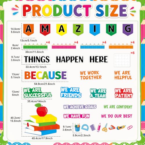 46Pcs Amazing Things Happen Here Bulletin Board Motivational Welcome Back to School Bulletin Board Decoration Inspirational Paper Cutouts for Home School Classroom Nursery Chalkboard Wall Door Decor - Image 2