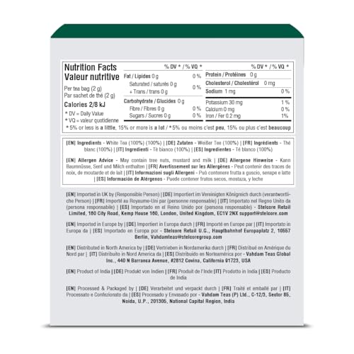 Image of VAHDAM, Imperial Himalayan White Tea Bags (15 Count) Low Caffeine, Non GMO, Gluten Free | Handpicked Harvest From High Elevation Estates | Individually Wrapped Pyramid Tea Bags | Direct from Source