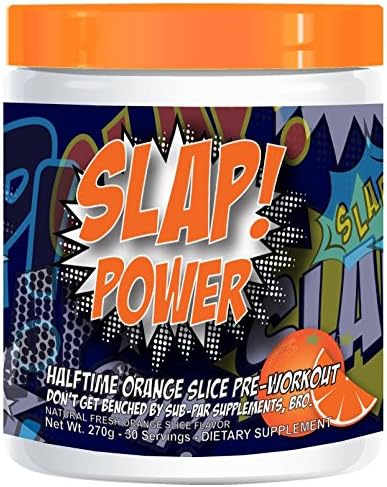 Slap Nutrition Halftime Orange Pre Workout Supplement, No Artificial Sweeteners, Pre-Workout Powder w/ Beta Alanine, 30 servings, Caffeine, Stevia Extract, Natural Flavors