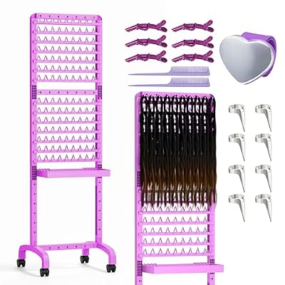 Braiding Hair Rack 280 Pegs with Tray and Braid Tools, Mobile Braid Rack with Wheels, Height Adjustable, Standing Braider Rack Stand Separator Hair Extension Holder Hanger for Salon Home