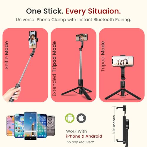 Image of WeCool Selfie Stick with Tripod Stand extendable Upto 45Inch,360 Rotational Detachable Mobile Holder, Selfie Stick Tripod Compatible with Mobile /GoPro for Video & Photoshoot
