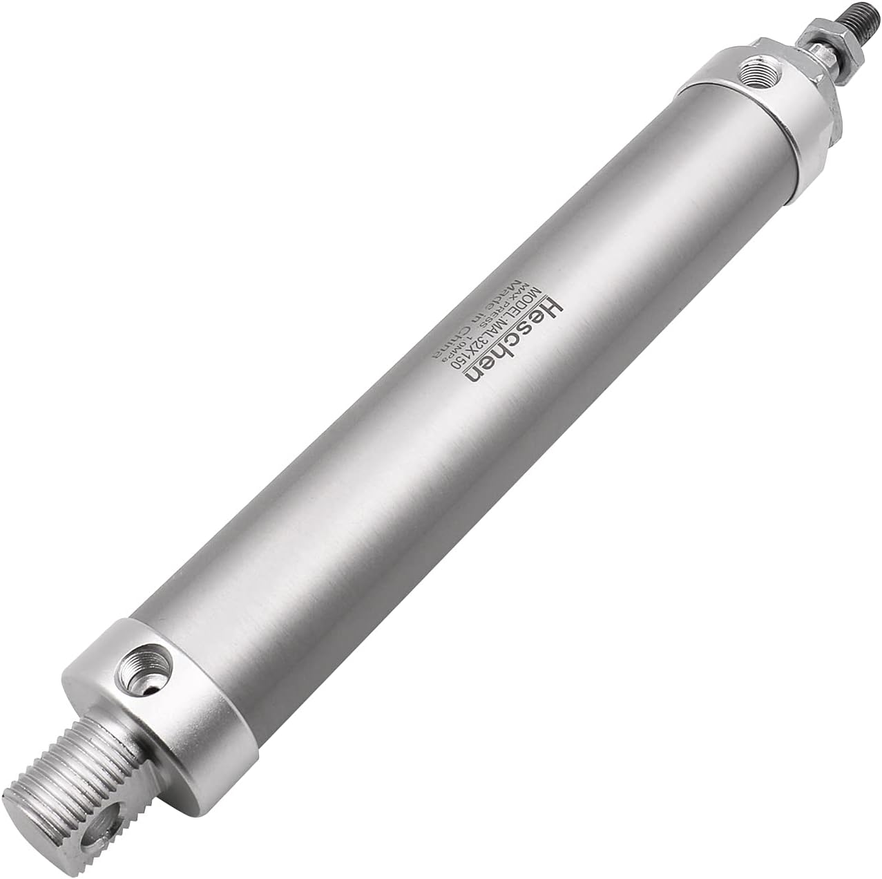 Heschen Pneumatic Slim Air Cylinder, MAL 32-150, PT1/8'' Port, 32mm Bore, 150mm Stroke, Double Acting, Silver - Image 3