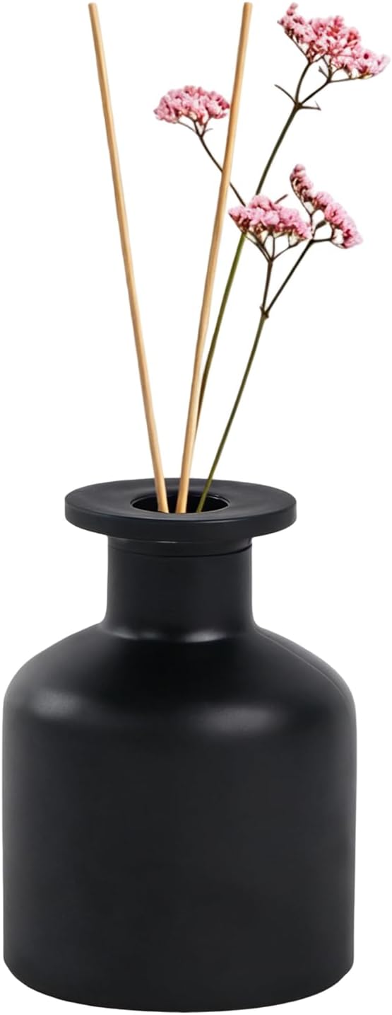 5 Ounce Empty Glass Diffuser Bottles, Cylindrical Glass Essential Oils Diffuser Bottles, Aromatherapy Jar, Matt Black