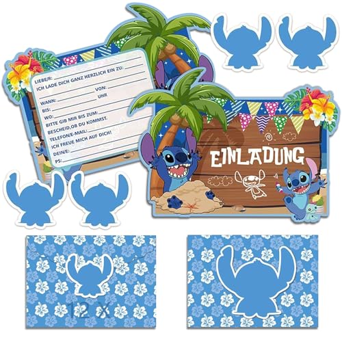 12x Stitc Einladungskarten Kindergeburtstag mit Umschlag Deutsch Cartoon Einladungen Set für Kindergeburtstags Themed Party (A6) (K)