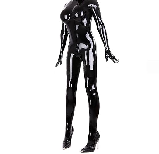Women Catsuit Wet Look DS Latex Stage Catsuit Clothing Prisoner Patent Leather Jumpsuits Nightclub Bodysuit - 3XL